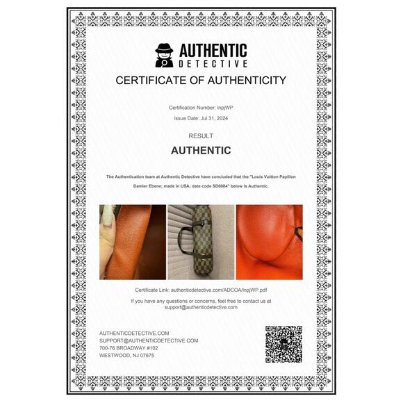 Louis Vuitton Damier Ebene Papillon 26 Handbag Vintage 2004 Dust Bag, Box, COA - Picture 15 of 16